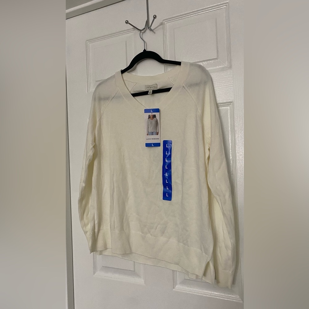 Lucky Brand Ivory V-Neck Lightweight Sweater